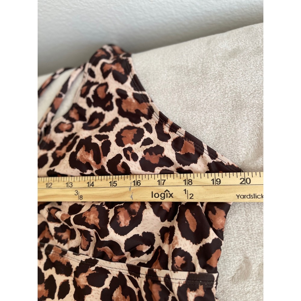 Aqua Eve Leopard Print Strappy Back Swim Dress Tankini Top Brown Tan 20W - Picture 5 of 10